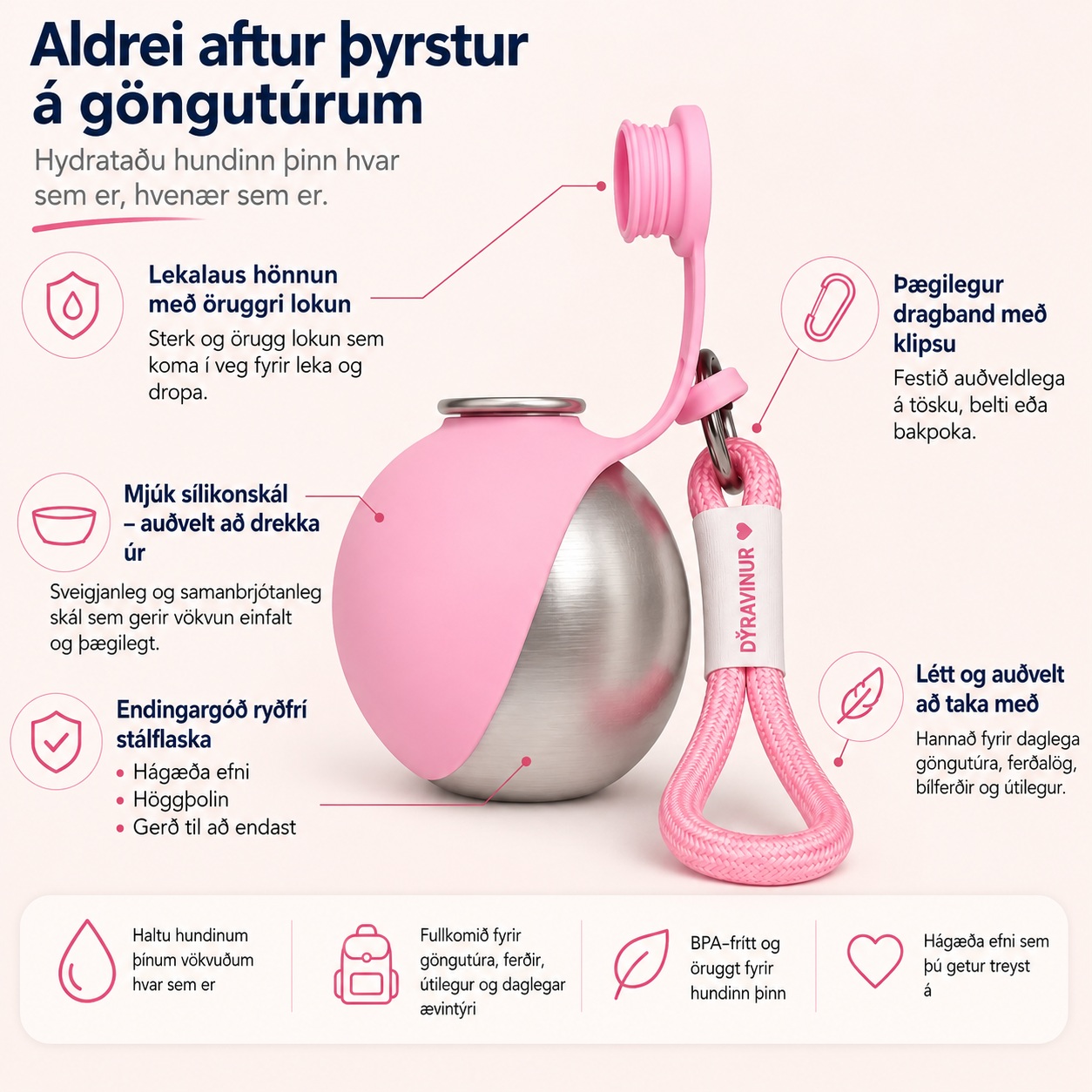 Vatnsvinur – 2 í 1 ferðavatnsflaska
