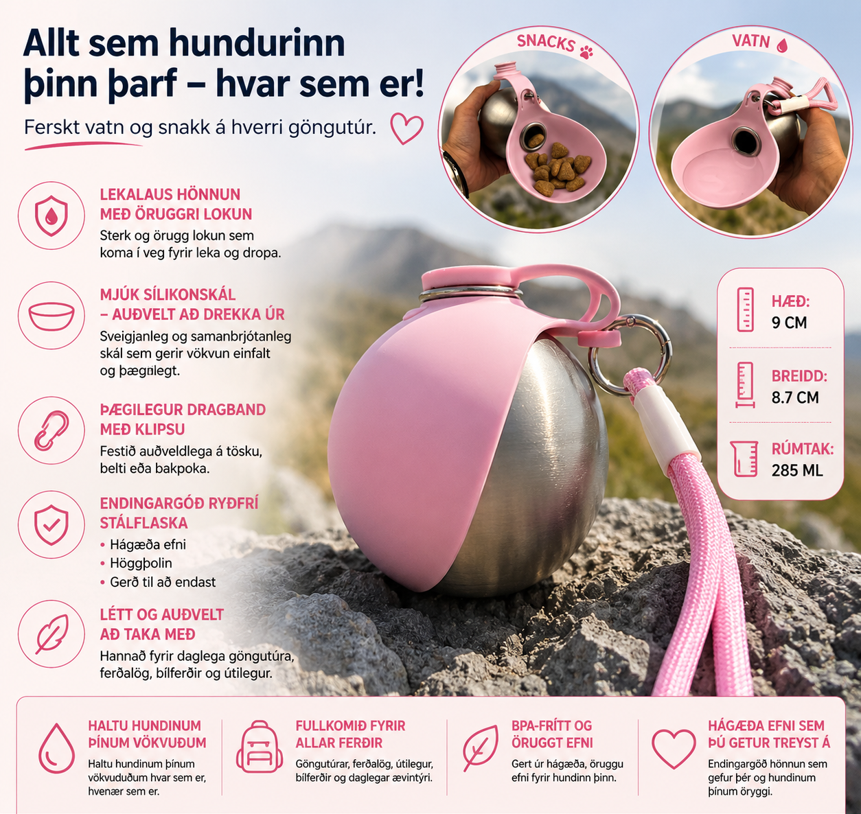 Vatnsvinur – 2 í 1 ferðavatnsflaska